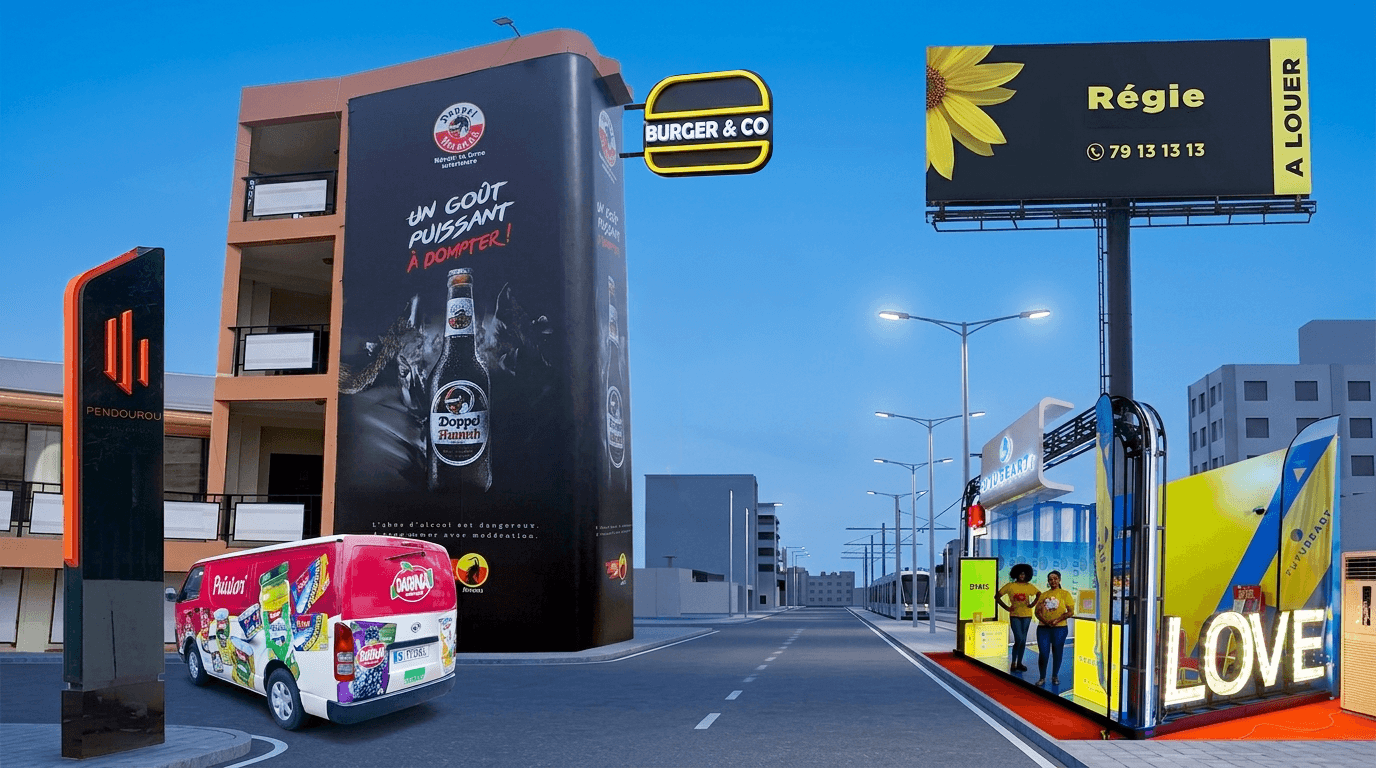FutureArt portfolio overview featuring branding, signage, and outdoor media